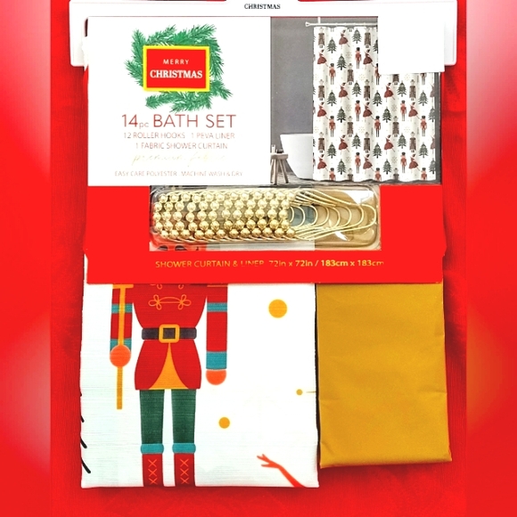 14 Pc Fabric Shower Curtain Set with Hooks & Liner Nutcracker Ballet 72 X 72 - Picture 2 of 5